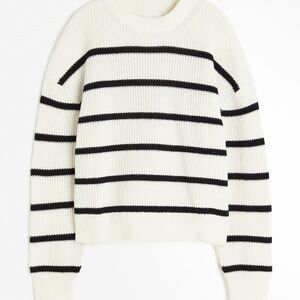 H&M White Crewneck Sweater with Black Stripes